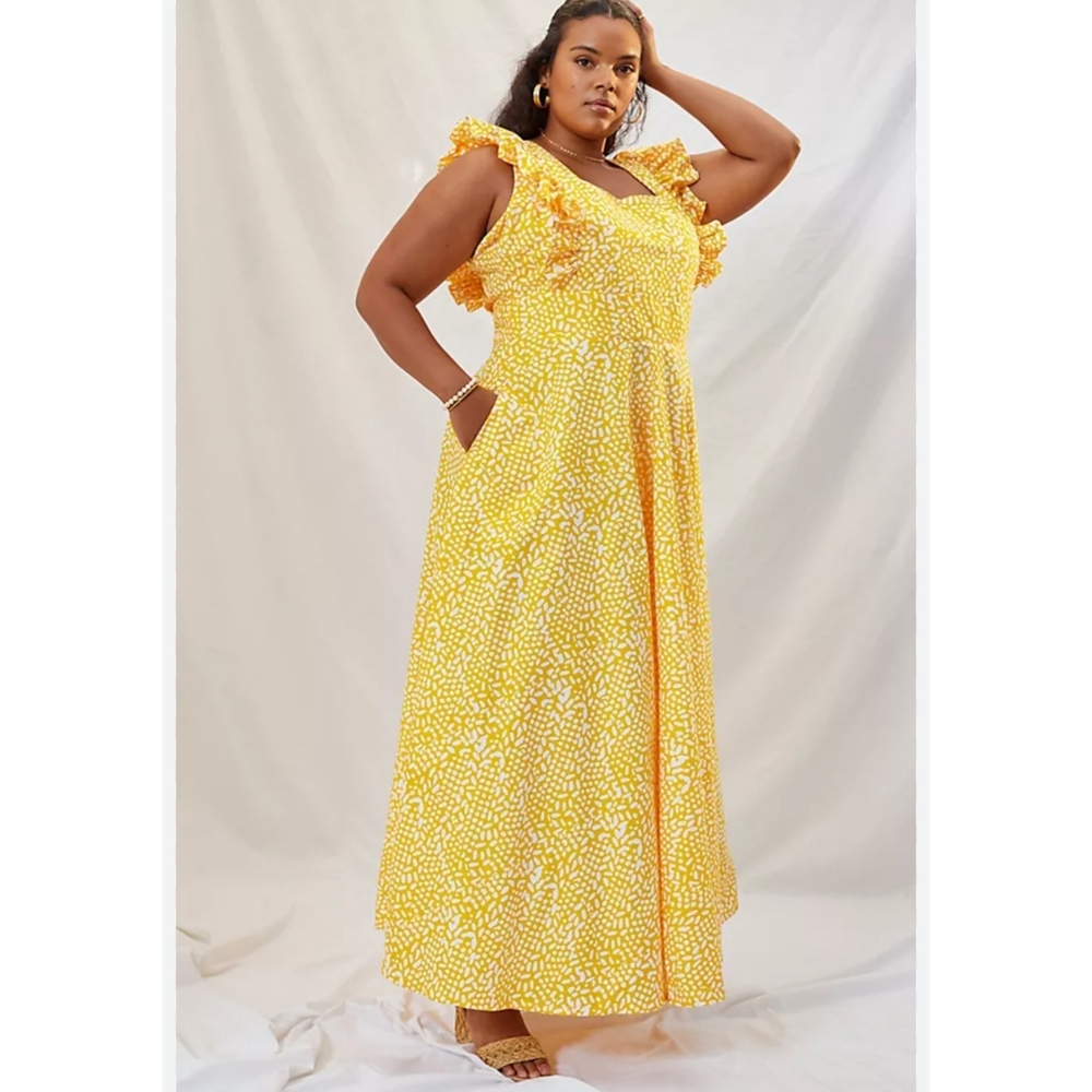 Anthropologie SIKA Marigold Ruffled Maxi Dress Size 16W